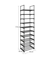 Modularni regal za cipele TUBE, 10 polica, 45x30x174 cm, crni