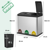 Kanta za odvajanje otpada SORT, 24 l (3x8 l), čelik