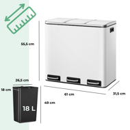 Kanta za odvajanje otpada SORT, 54 l (3x18 l) + vreće za otpad, bijela