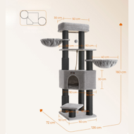 Mačji drvo ONYX, 50x50x160cm, siva/crna