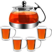 Čajnik sa sitom TEA, 1,2 l + 4 šalice, proziran/srebrni
