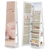 Stojeće ogledalo s prostorom za nakit CHANTAL, 54,5×54,5×162 cm, bijela