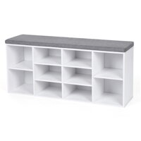 Ormarić za obuću s tapeciranom klupicom GABI, 10 pretinaca, 104x30x48 cm, bijela/siva