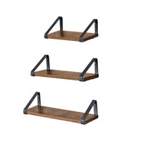 Zidne konzolne police ABBY, 3 kom, 30/35/40x12 cm, crna/smeđa