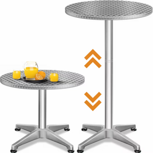 Podesivi aluminijski barski stol NERO Ø60 cm, srebrni