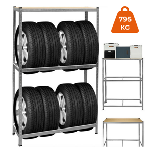 Regal za gume TYRE, 120x40x180 cm, max. 795 kg, čelični/svijetlosmeđi