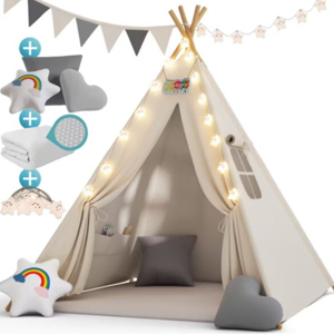 Dječji šator teepee JULIUS, 120x120x160 cm, bijela/siva