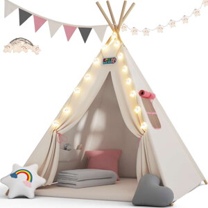Dječji teepee šator JULIA, 120x120x160 cm, bež/ružičasta