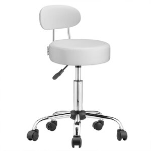Tabure na kotačima s naslonom ROLAND, Ø35 cm, bijeli