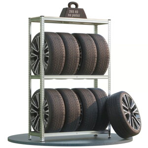 Regal za gume TYRE, 120x40x180 cm, max. 795 kg, srebrna/svijetlosmeđi