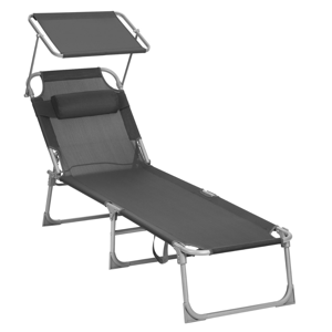 Vrtna ležaljka LAGUNA s podesivim sjenilom, 193x59x30cm, tamno siva