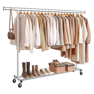 Stalak za odjeću DOLLY na kotačima, max. 150 kg, 45x160-200x161,5cm, srebrna