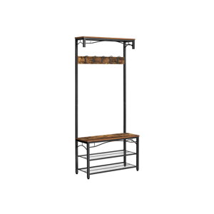 Vješalica (stalak) za hodnik HENRY s prostorom za cipele, 80x30x178,5 cm, smeđa/crna