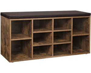 Ormarić za obuću s tapeciranom klupicom GABI, 10 pretinaca, 104x30x48 cm, tamnosmeđa/crna
