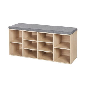 Ormarić za cipele s tapeciranom klupom GABI, 10 pretinaca, 104x30x48 cm, svijetlosmeđa/siva