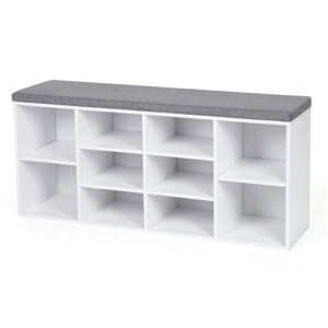Ormarić za obuću s tapeciranom klupicom GABI, 10 pretinaca, 104x30x48 cm, bijela/siva
