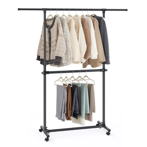 Stalak za odjeću na dvije razine JASON, 101-165x49x113-180cm, crna