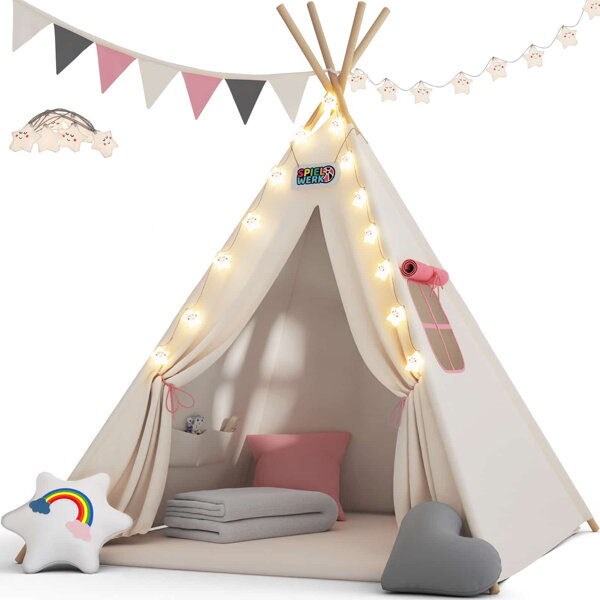 Dječji teepee šator JULIA, 120x120x160 cm, bež/ružičasta