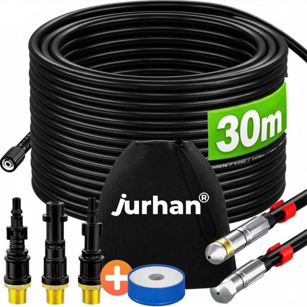 Set za čišćenje cijevi Premium, 30 m, crni