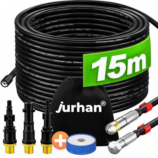 Set za čišćenje cijevi Premium, 15 m, crni