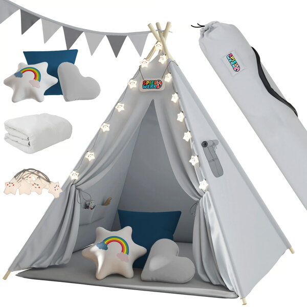 Dječji šator teepee JULIUS, 120x120x160 cm, siva/plava