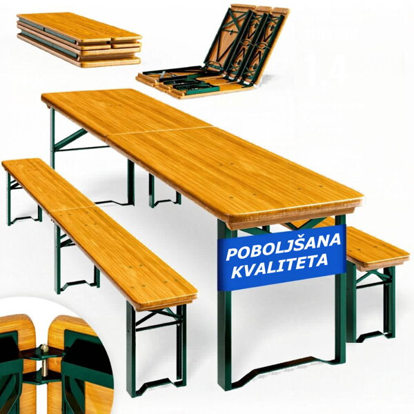 Pivski set MAXI, sklopivi, 220 cm, prirodna smeđa