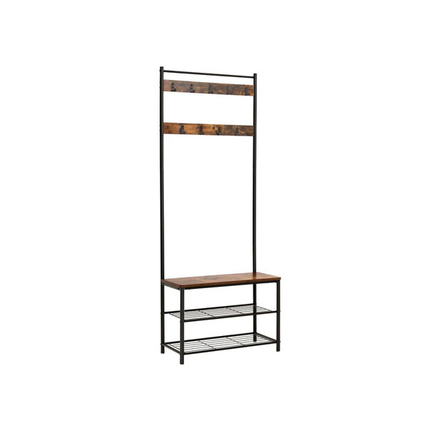 Vješalica HENRY s klupom i stalkom za cipele u industrijskom stilu, 32x70x175 cm, smeđa/crna