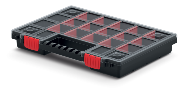 Plastični organizator NORS, 10 komada, 22 pretinaca, 34x25x5 cm, crna/prozirna