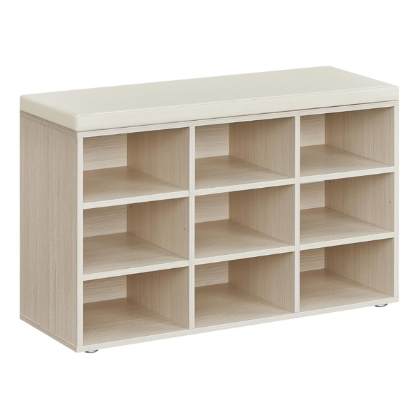 Ormarić za cipele s tapeciranom klupom GABI, 9 pretinaca, 30,3 x 78,5 x 48 cm, prirodno bež
