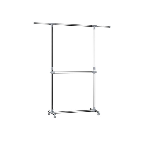 Stalak za odjeću na dvije razine JASON, 93x49x113–198 cm, srebrni
