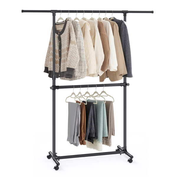 Stalak za odjeću na dvije razine JASON, 101-165x49x113-180cm, crna