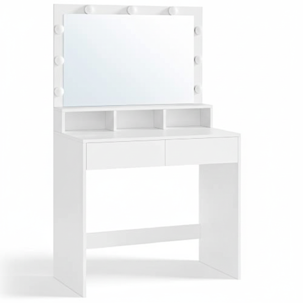 Toaletni stolić VANESA s velikim ogledalom i rasvjetom, 80x40x140 cm, bijeli